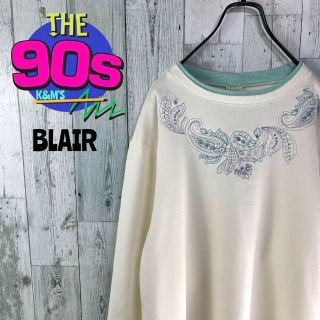 80's BLAIR レトロ古着　二枚襟　モックネック　ペイズリー刺繍トレーナー(スウェット)