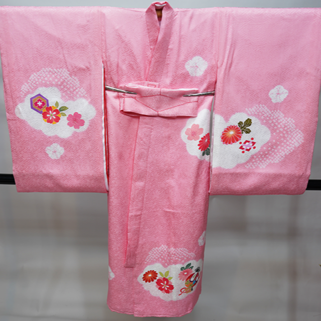 お宮参り 産着 女児 正絹 のしめ 絞り 手染め 綸子地 ピンク NO38508