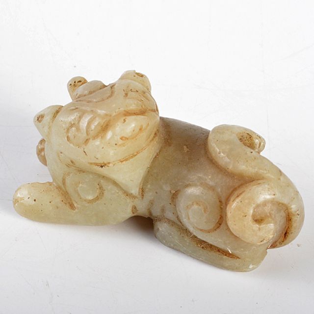 中国 玉石彫刻 神獣 紙鎮 置物 C R5411