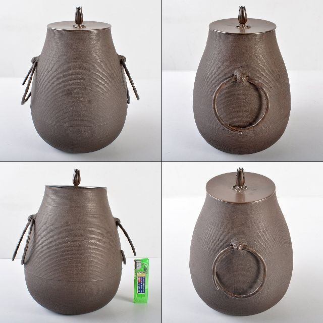 茶道具 釜師 畠春斎作 千筋鶴首釜 鉄釜 共箱 M R5412B 茶道具 釜師 畠春斎作 千筋鶴首釜 鉄釜 共箱 M R5412B