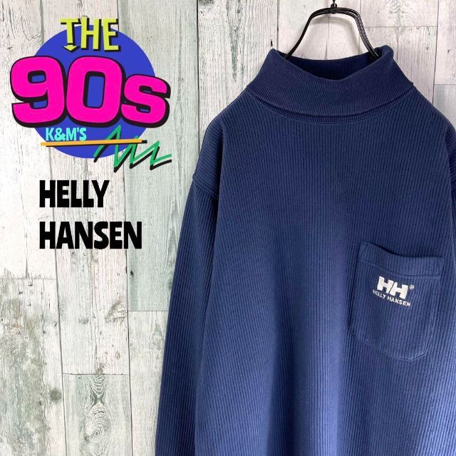 90's HELLY HANSEN ヘリーハンセンロゴ刺繍タートルネックニット | フリマアプリ ラクマ