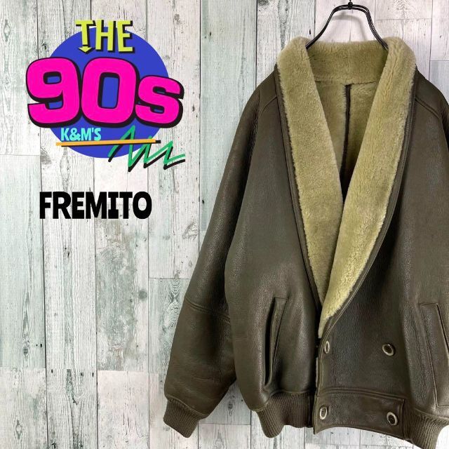 80's FREMITO レトロ　ムートン　裏ボア　レザージャケット　個性派