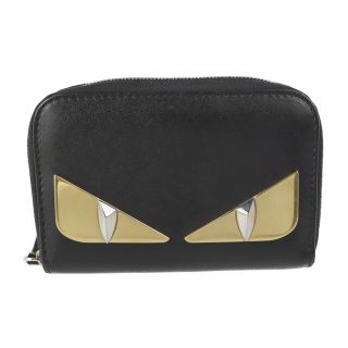 フェンディ(FENDI)のFENDI フェンディ バッグバグズ ミニ ジップアラウンド ウォレット コインケース 8M0313 31F   カーフレザー ブラック ゴールド金具  バグズアイ ラウンドファスナー 小銭入れ カードケース モンスター 【本物保証】(コインケース)