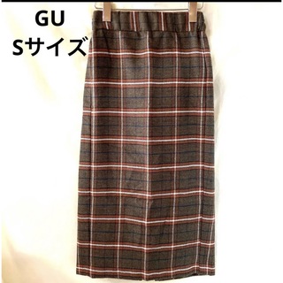 ジーユー(GU)のGU ジーユー　ロングスカート　スカート　Sサイズ　ブラウン　チェック　タイト(ロングスカート)