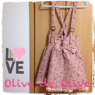 オリーブデオリーブ(OLIVEdesOLIVE)のOlive♥︎花柄コーデュロイジャンスカ(ひざ丈ワンピース)