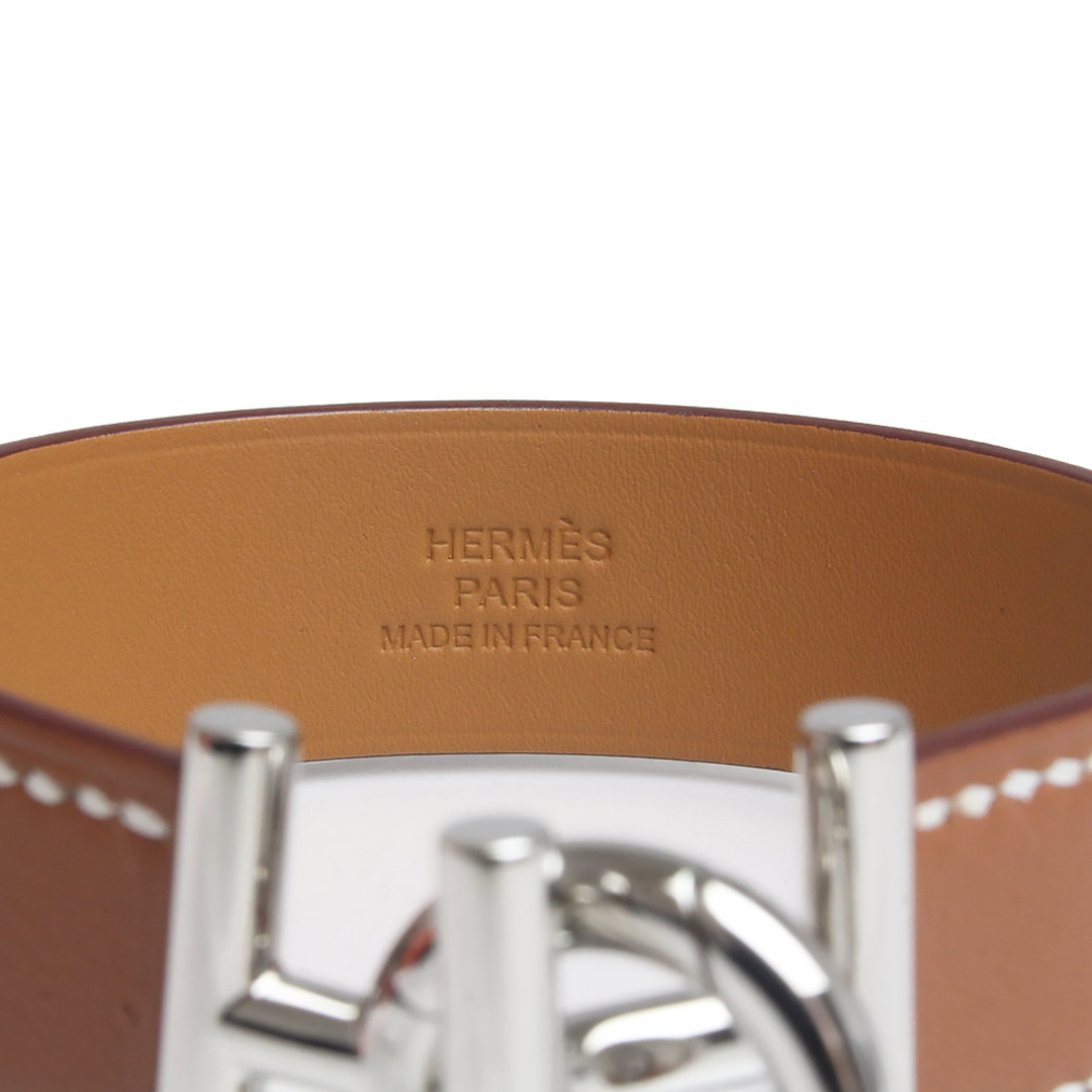 Hermes(エルメス)のエルメス ユリス レザー ブレスレット #T5 ヴォースイフト ゴールド ブラウン 茶 シルバー金具 Z刻印 箱付 HERMES（新品・未使用品） メンズのアクセサリー(ブレスレット)の商品写真