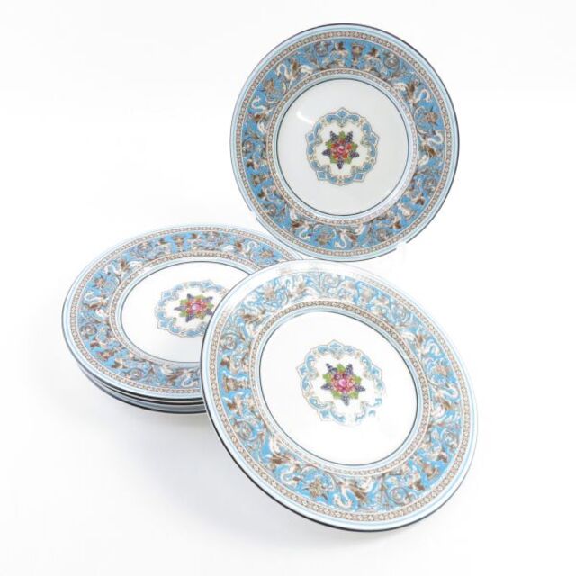 美品 WEDGWOOD ウェッジウッド フロレンティーンターコイズ 小皿 5枚 15cmプレート セット ケーキ デザート 英国 SY5321G