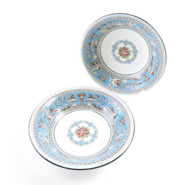 美品 WEDGWOOD ウェッジウッド フロレンティーンターコイズ ボウル 2枚 ペア フルーツ サラダ 英国 SY5325G