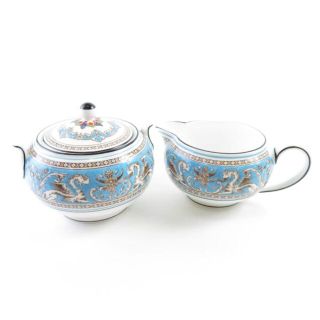 ウェッジウッド(WEDGWOOD)の美品 WEDGWOOD ウェッジウッド フロレンティーンターコイズ クリーマー＆シュガーポット 2点 砂糖 クリーム ミルク セット 英国 王室 SY5332B3 (その他)