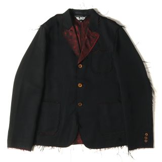 ブラックコムデギャルソン(BLACK COMME des GARCONS)のBLACK COMME des GARCONS ブラック コムデギャルソン ジャケット 断ち切り デザイン トリアセテート 3B テーラードジャケット 22SS ブラック エンジ M アウター ブレザー 【メンズ】【中古】【美品】(テーラードジャケット)