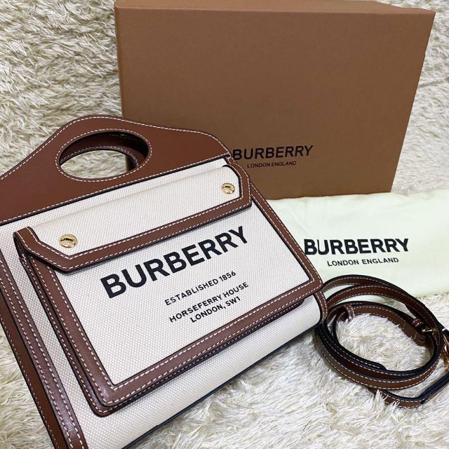 BURBERRY - Burberryツートン キャンバス レザー ミニ ポケットバッグ
