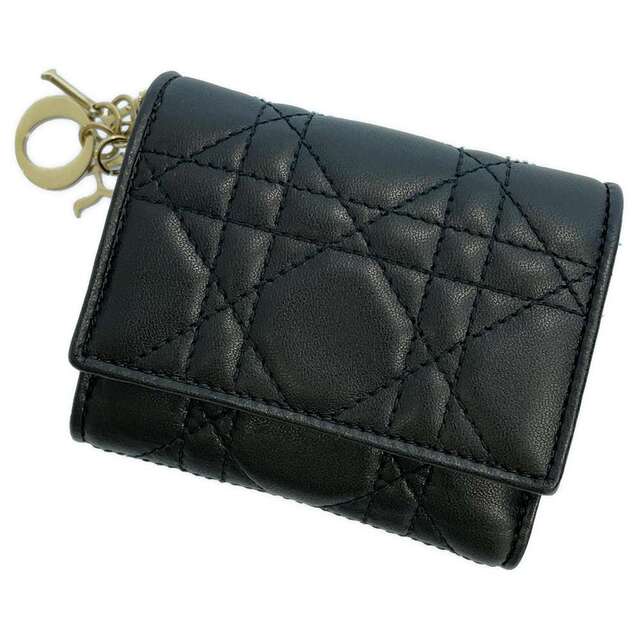 大人の上質 Dior 黒 コンパクト財布 S0181ONMJ_M900 ラムスキン ロータスウォレット レディ 三つ折り財布 クリスチャンディオール  財布