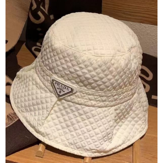 プラダ ドリル バケットハット コットン 白 Mサイズ 58cm PRADA-