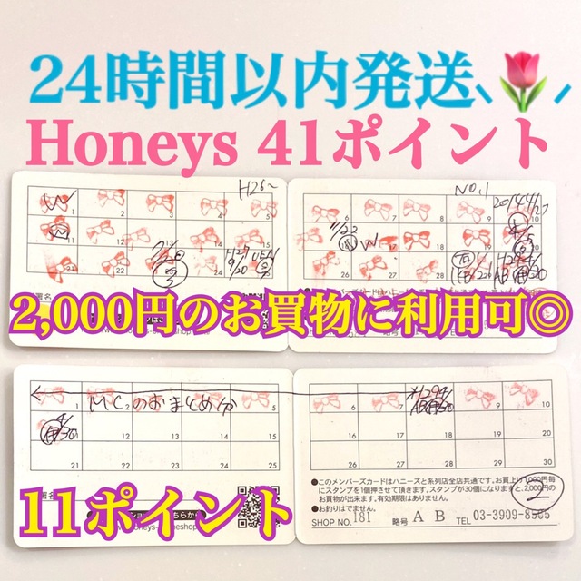 HONEYS(ハニーズ)の【Honeys】ポイントカード 41ポイント エンタメ/ホビーのエンタメ その他(その他)の商品写真