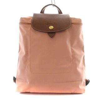 ロンシャン(LONGCHAMP)のロンシャン リュックサック デイパック ナイロン レザー 折りたたみ ピンク 茶(リュック/バックパック)