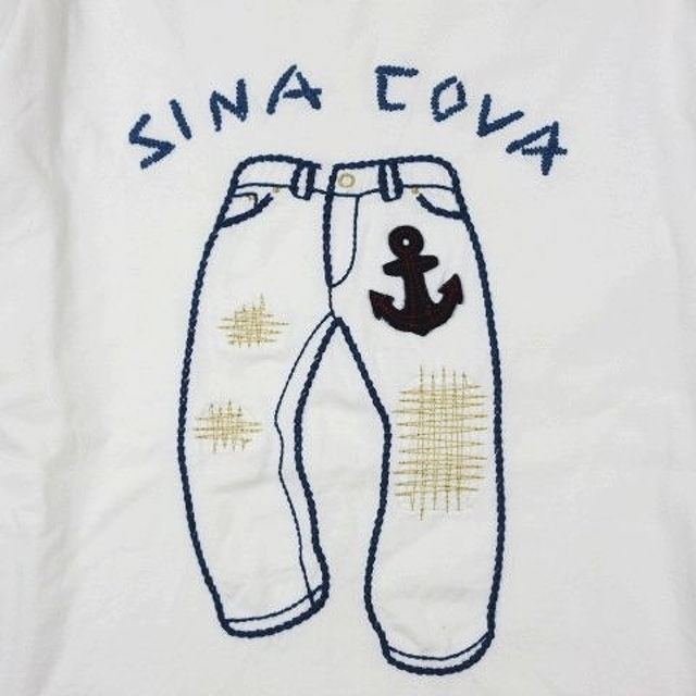 SINACOVA(シナコバ)のシナコバ SINA COVA リペアパンツ刺繍 ワッペン Tシャツ ロンT 白 メンズのトップス(Tシャツ/カットソー(七分/長袖))の商品写真