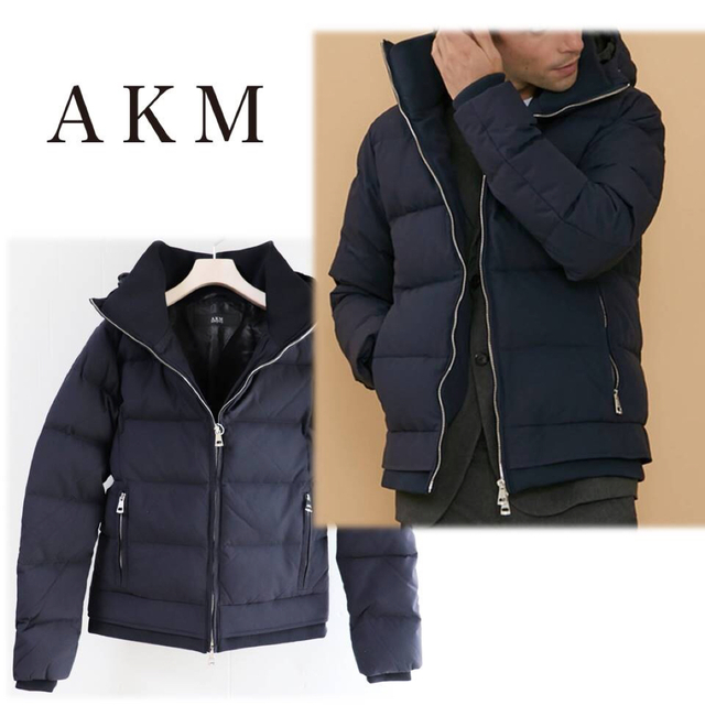 《AKM Contemporary》新品 スタンドネックダウンジャケット 紺 S