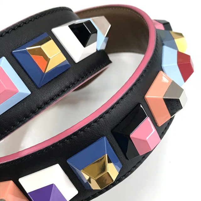 フェンディ FENDI ストラップユー 8AV077 スタッズ 替えストラップ バッグアクセサリー ショルダーストラップ レザー  ブラック×ピンク×マルチカラー