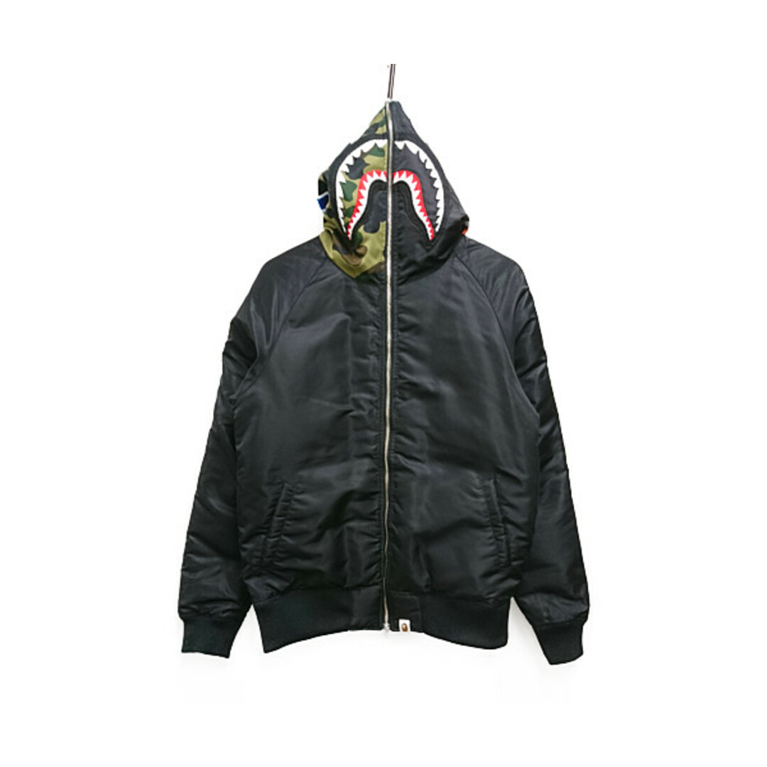 A BATHING APE アベイシングエイプ シャーク ダウン ジップパーカー フード ブルゾン ブラック サイズM 正規品 / 29998