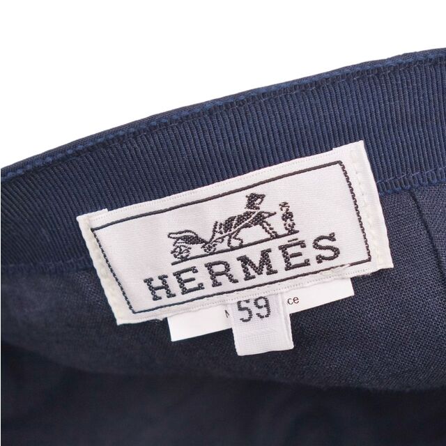 Hermes(エルメス)の美品 エルメス HERMES キャップ マイルス 帽子 セリエボタン ロゴ刺繍 コットン ナイロン メンズ フランス製 59 ネイビー メンズの帽子(その他)の商品写真