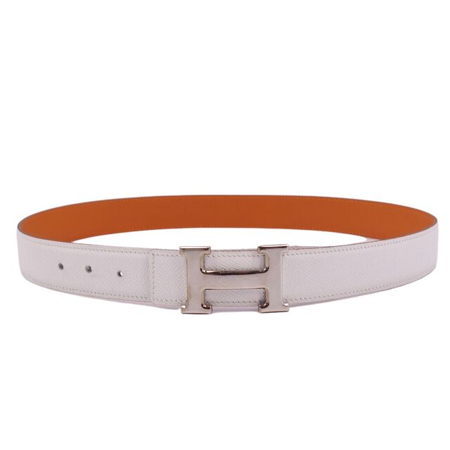 エルメス HERMES ベルト リバーシブル カーフレザー コンスタンス Hロゴ金具 メンズ 85 ホワイト/ブラウン
