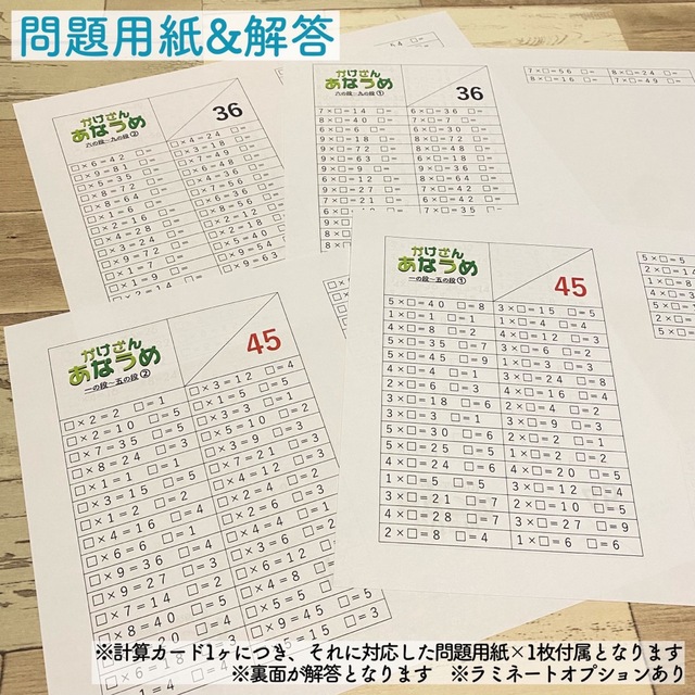 穴埋めかけ算カード 計算カード 計算力アップ 算数 知育教材 幼児教育 小学生 3