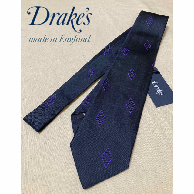 新品】Drake's/ドレイクス/ネクタイ/スクエア/ネイビー お得な