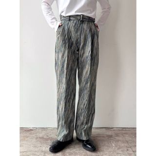 YOKE JACQUARD BELTED WIDE TROUSERS