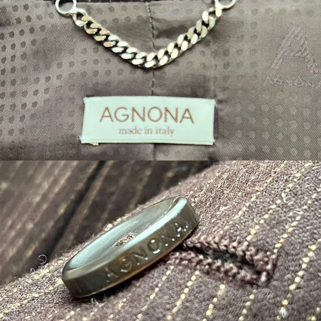 Agnona(アニオナ)の【美品】アニオナ　ジャケット　大きいサイズ　ブラウン　ストライプ レディースのジャケット/アウター(テーラードジャケット)の商品写真