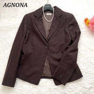 アニオナ(Agnona)の【美品】アニオナ　ジャケット　大きいサイズ　ブラウン　ストライプ(テーラードジャケット)