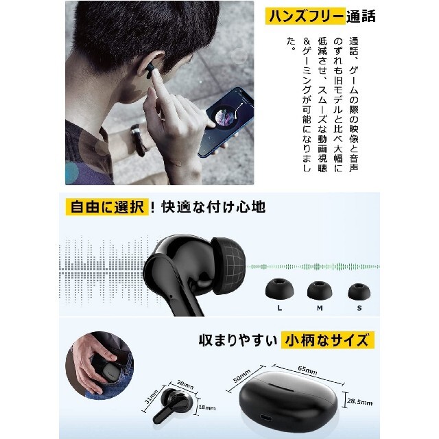ワイヤレスイヤホン bluetooth Bluetooth5.3+EDR搭載 黒 6