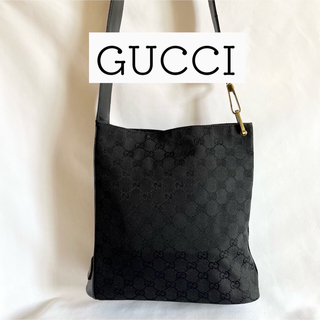 Gucci - 【格安】Gucci キャンバス　レザー　ブラック　グッチ　ショルダーバッグ　GG