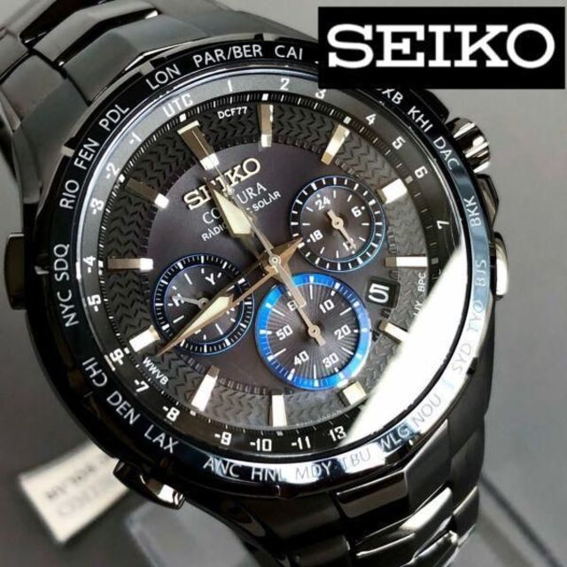 SEIKO - 【新品】セイコー 電波ソーラー SEIKO 強化IPブラック メンズ腕時計