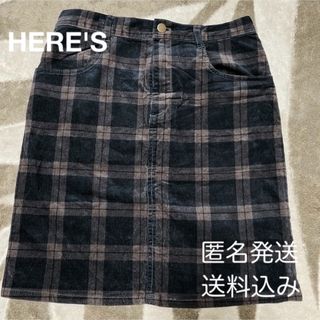 ヒアーズ(HERE'S)の【美品】HERE'S  コーデュロイ　台形スカート　チェック　膝丈　レディース(ミニスカート)