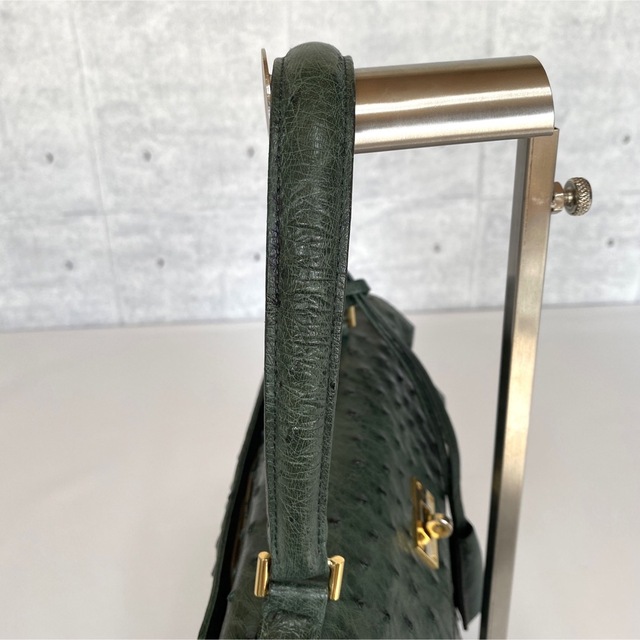 極美品】HAMANO 濱野皮革工藝 オーストリッチ グリーン ハンドバッグ