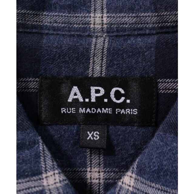 A.P.C. アーペーセー カジュアルシャツ XS 紺系x白系(チェック)あり外ポケット1透け感