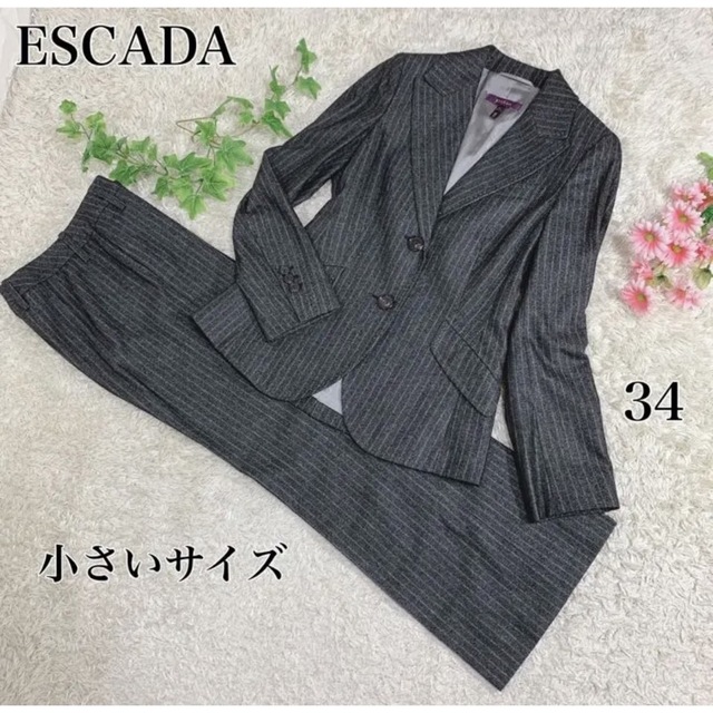 美品 ESCADA スーツ セットアップ ストライプ ウール シルク グレー