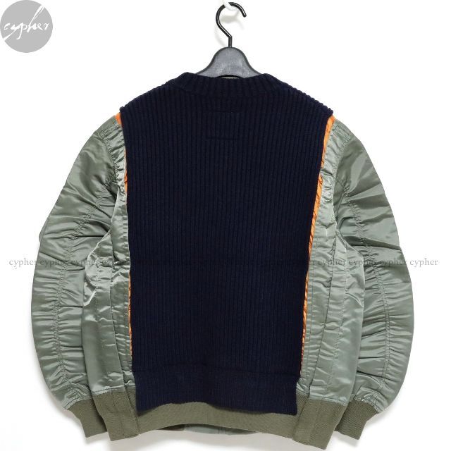 4 新品 sacai ナイロン ツイル ミックス ニット プルオーバー ボンバー-