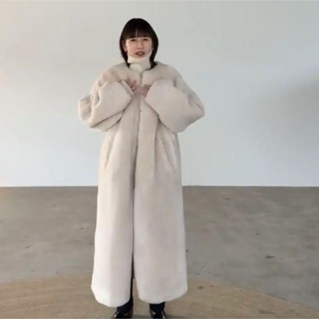 CLANE MIX FUR COCOON COAT アイボリー2サイズ