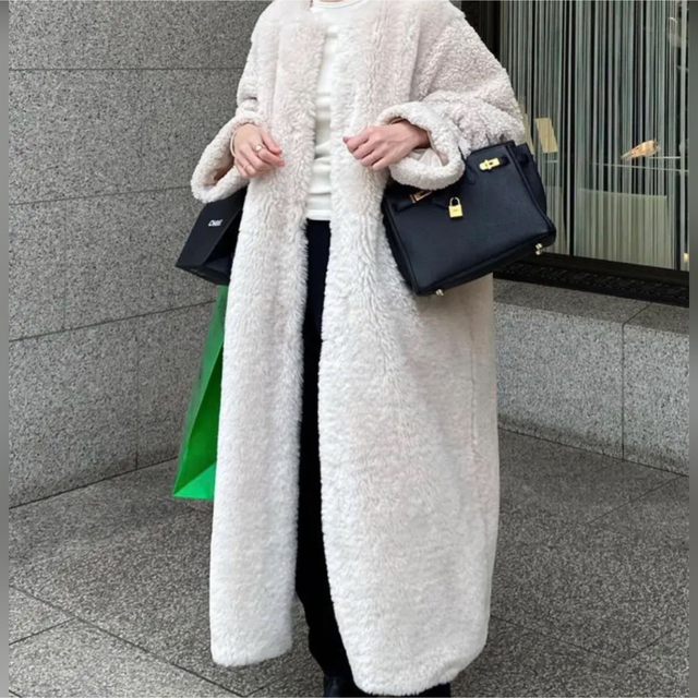 CLANE MIX FUR COCOON COAT アイボリー2サイズ