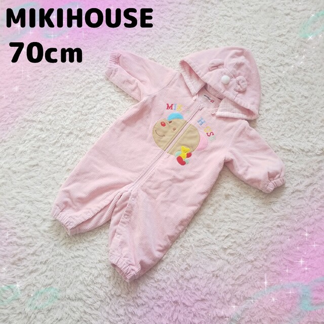 mikihouse(ミキハウス)の【70㎝】希少⭐️コーデュロイ くま耳 カバーオール✨防寒、レトロ、レア キッズ/ベビー/マタニティのベビー服(~85cm)(カバーオール)の商品写真