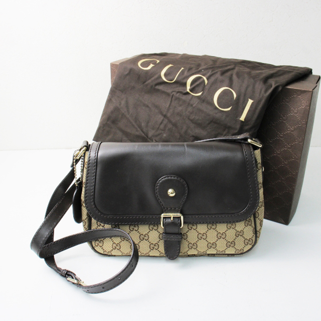 Gucci - GUCCI グッチ 308452 GGキャンバス レザー スーキー ショルダーバッグ/ベージュ ブラウン系 フラップ【2400013180320】