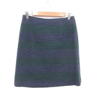 イネド(INED)のイネド 台形スカート ミニ 起毛 ボーダー ウール アルパカ混 9 紺 緑(ミニスカート)