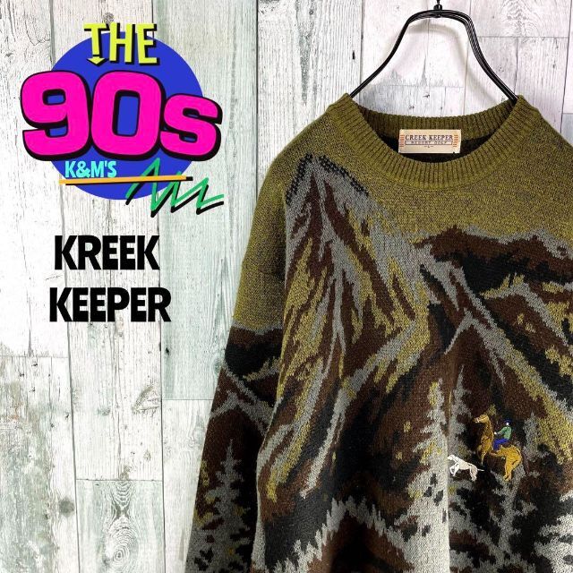 80's CREEK KEEPER 日本製　マウンテン総柄　ヴィンテージ ニット