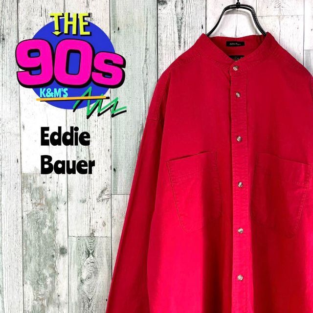 80's Eddie Bauer エディーバウアー　黒タグ　ノーカラーシャツ