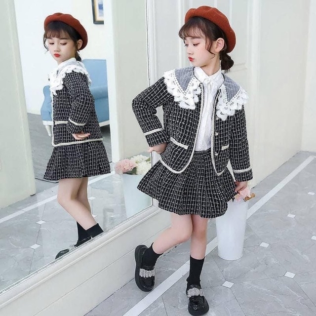 ♡ ツイード風 セットアップ 黒 ♡ 120 キッズ スカート スーツ 女の子 キッズ/ベビー/マタニティのキッズ服女の子用(90cm~)(ドレス/フォーマル)の商品写真