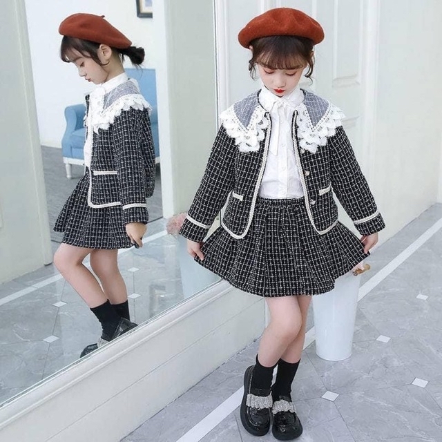 ♡ ツイード風 セットアップ 黒 ♡ 120 キッズ スカート スーツ 女の子 キッズ/ベビー/マタニティのキッズ服女の子用(90cm~)(ドレス/フォーマル)の商品写真