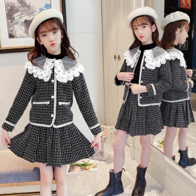 ♡ ツイード風 セットアップ 黒 ♡ 130 キッズ スカート スーツ 女の子 キッズ/ベビー/マタニティのキッズ服女の子用(90cm~)(ドレス/フォーマル)の商品写真