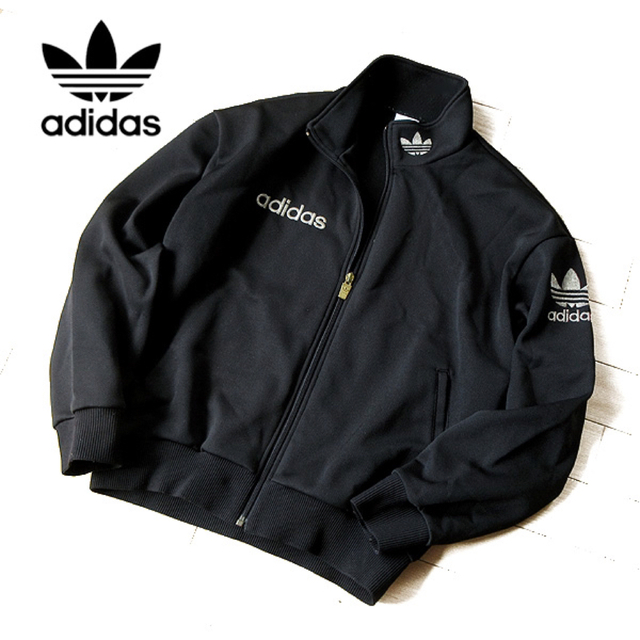 adidas(アディダス)の美品 M アディダス 80's デサント ジャージ/ジャケット ブラック メンズのトップス(ジャージ)の商品写真