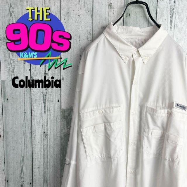90's Columbia コロンビア　ロゴ刺繍　フィッシングシャツ